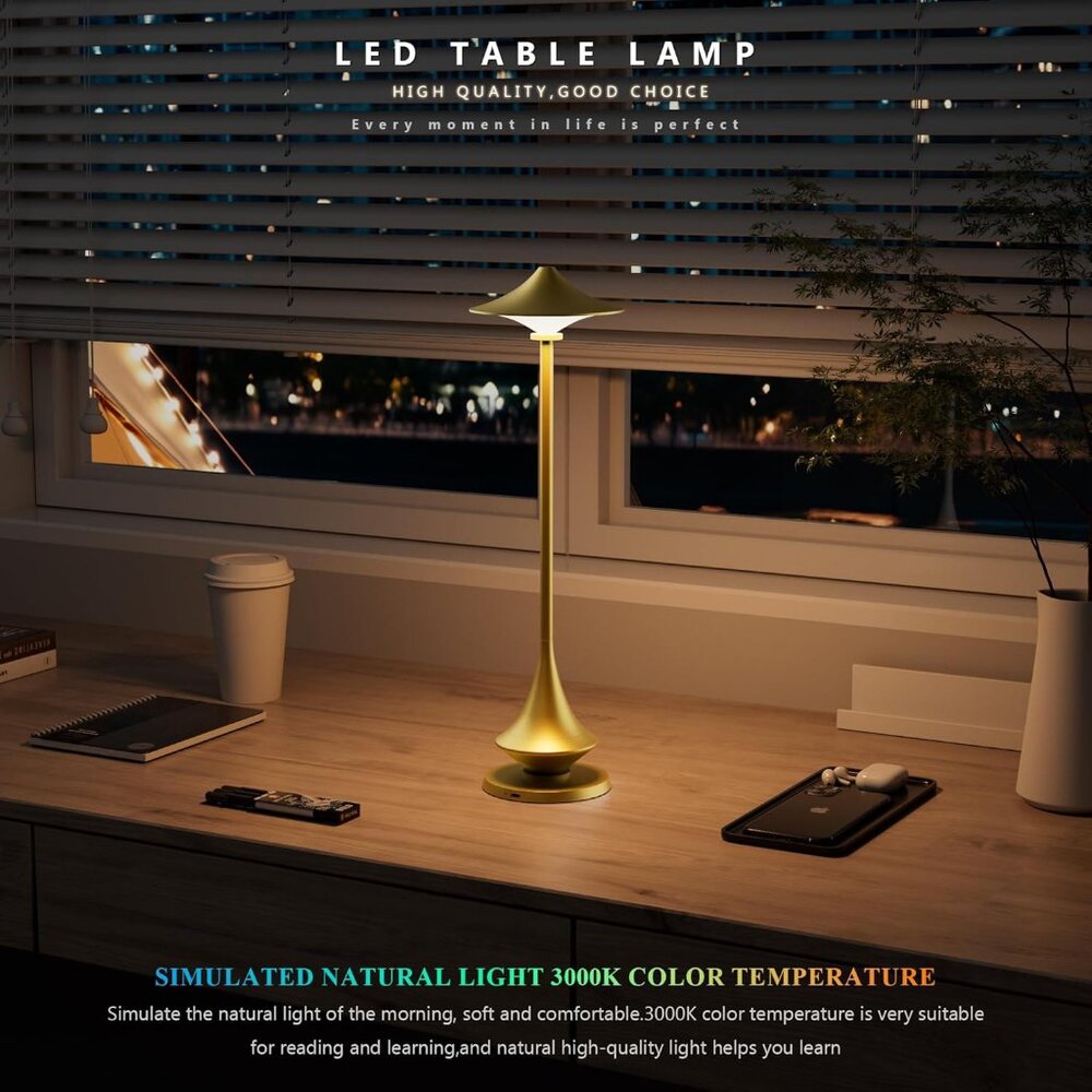 Timjorman Modern Minimalist Cordless Rechargeable Table Lamp Aluminum Alloy Body